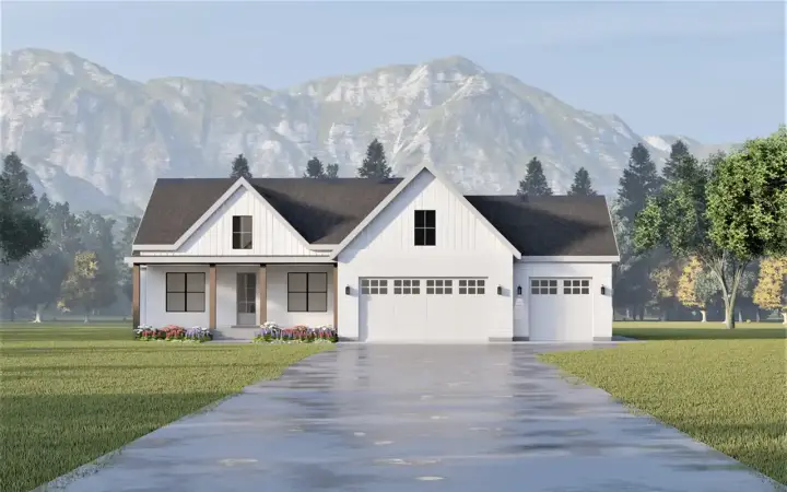 Modern Farmhouse house plans 121-125 - front exterior, 2,389 sq ft, 3 bed, 2 bath house plans | Monster House Plans