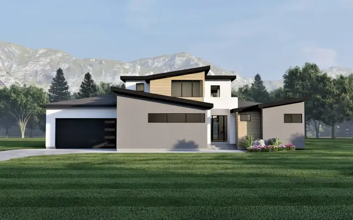 Contemporary house plans 121-126 - front exterior, 2,551 sq ft, 2 bed, 3 bath house plans | Monster House Plans