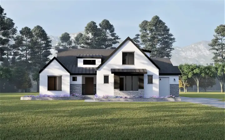 Modern house plans 121-130 - front exterior, 2,901 sq ft, 4 bed, 3 bath house plans | Monster House Plans