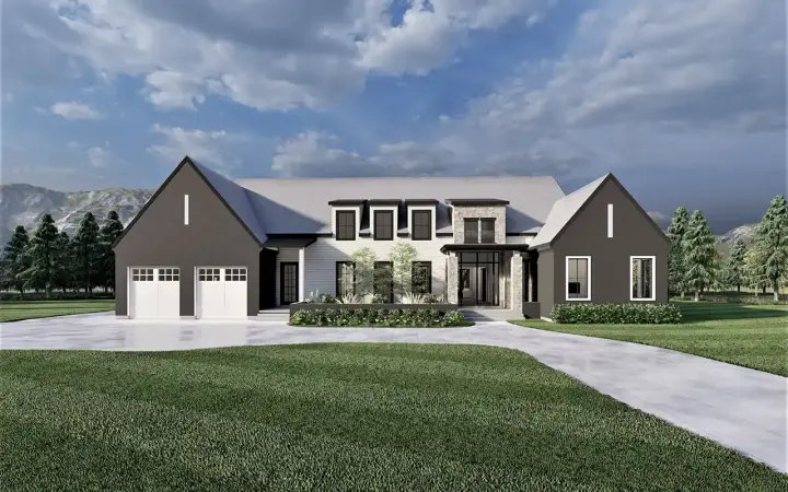 Modern Farmhouse house plans 121-137 - front exterior, 3,263 sq ft, 2 bed, 2 bath house plans | Monster House Plans