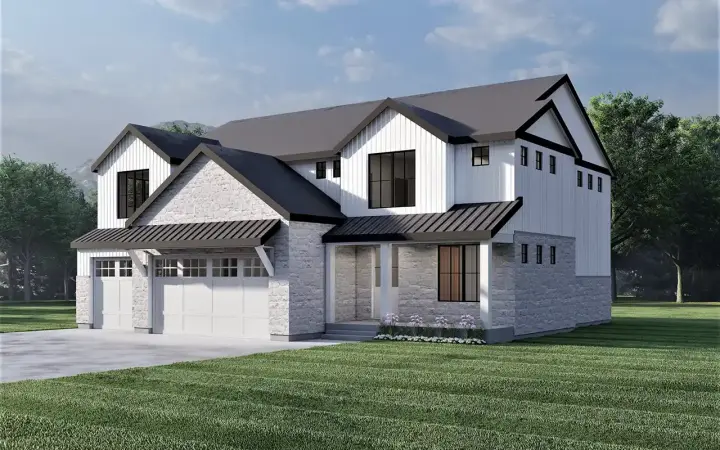 Modern Farmhouse house plans 121-142 - front exterior, 3,748 sq ft, 5 bed, 3 bath house plans | Monster House Plans