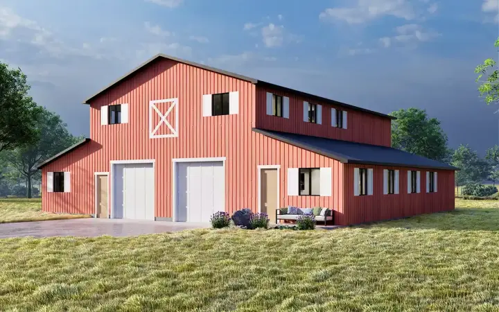 Barndominium house plans 121-145 - front exterior, 4,106 sq ft, 3 bed, 3 bath house plans | Monster House Plans