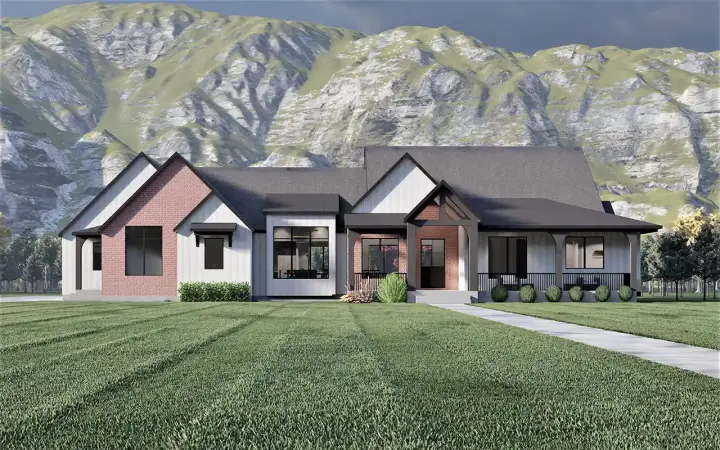 Modern Farmhouse house plans 121-163 - front exterior, 3,060 sq ft, 2 bed, 2 bath house plans | Monster House Plans