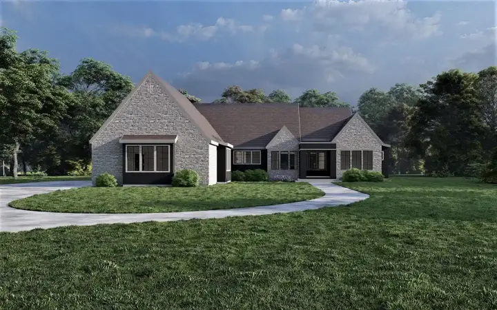 French Country house plans 121-165 - front exterior, 3,089 sq ft, 2 bed, 2 bath house plans | Monster House Plans