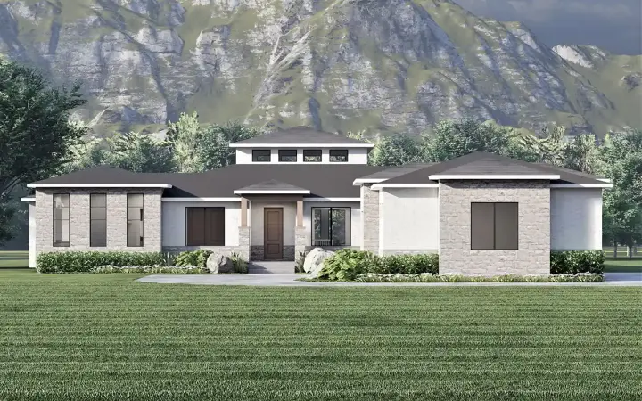 Modern house plans 121-167 - front exterior, 2,697 sq ft, 3 bed, 2 bath house plans | Monster House Plans