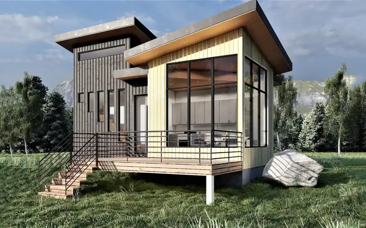 Accessory Dwelling Unit house plans 121-180 - front exterior, 433 sq ft, 1 bed, 1 bath house plans | Monster House Plans