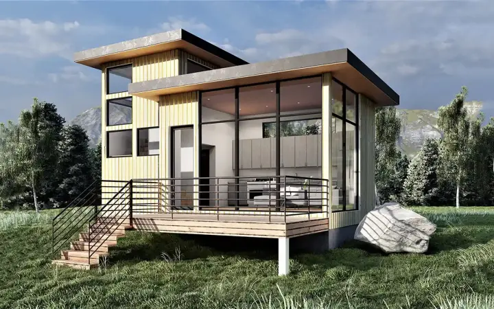 Accessory Dwelling Unit house plans 121-181 - front exterior, 436 sq ft, 1 bed, 1 bath house plans | Monster House Plans