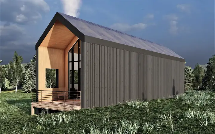 Modern house plans 121-183 - front exterior, 807 sq ft, 2 bed, 1 bath house plans | Monster House Plans