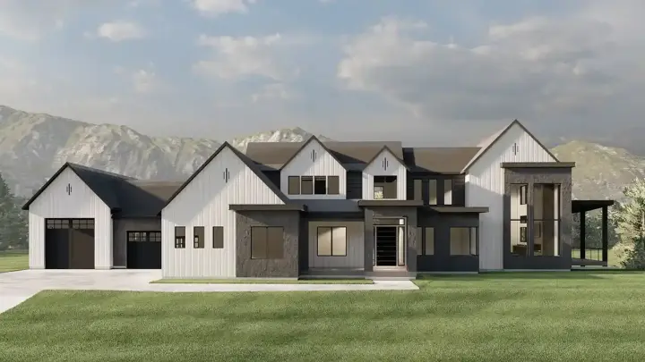 Transitional house plans 121-199 - front exterior, 4,264 sq ft, 6 bed, 5 bath house plans | Monster House Plans