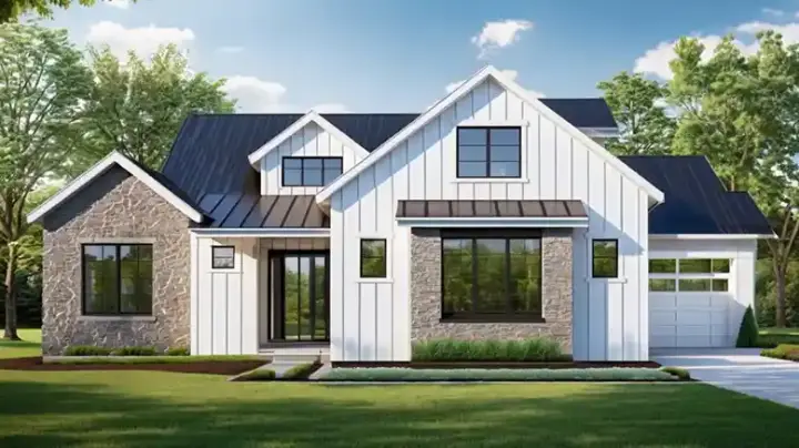 New American house plans 121-220 - front exterior, 3,043 sq ft, 4 bed, 3 bath house plans | Monster House Plans