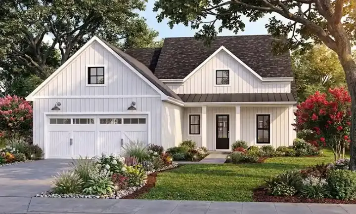 Modern Farmhouse house plans 122-107 - front exterior, 1,875 sq ft, 4 bed, 2 bath house plans | Monster House Plans