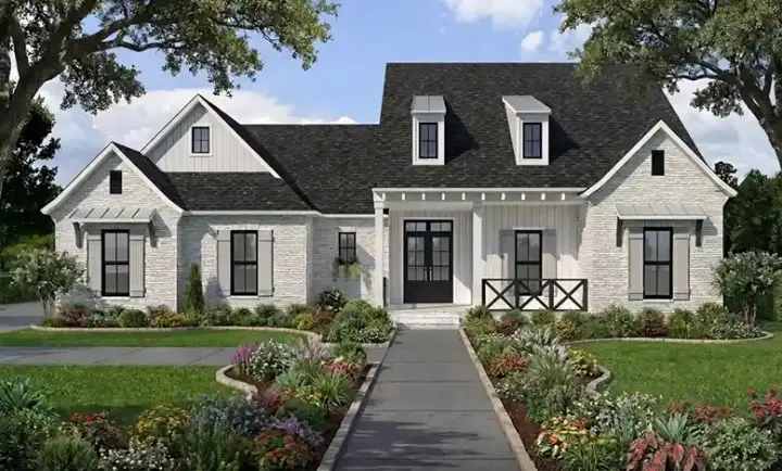 Modern Farmhouse house plans 122-115 - front exterior, 2,436 sq ft, 4 bed, 2 bath house plans | Monster House Plans