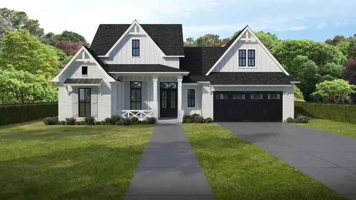 Modern Farmhouse house plans 122-133 - front exterior, 2,465 sq ft, 4 bed, 3 bath house plans | Monster House Plans