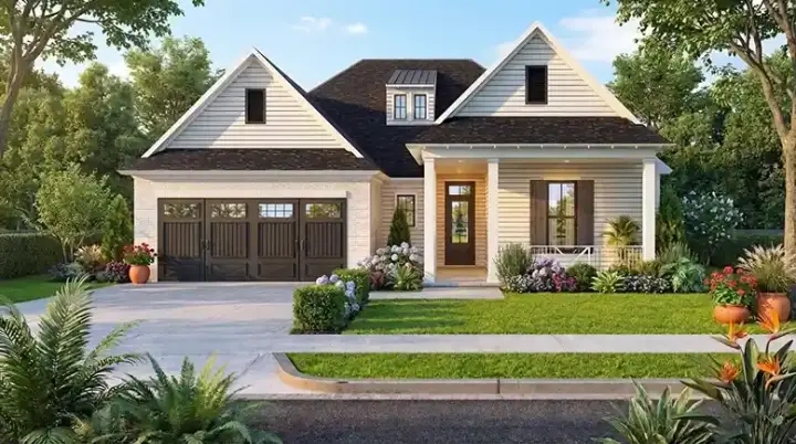 Modern Farmhouse house plans 122-134 - front exterior, 2,133 sq ft, 3 bed, 2 bath house plans | Monster House Plans