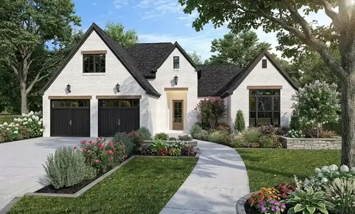 French Country house plans 122-139 - front exterior, 1,829 sq ft, 3 bed, 2 bath house plans | Monster House Plans