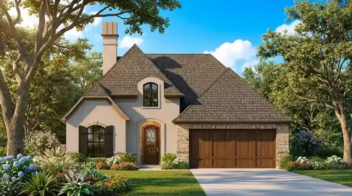 French Country house plans 122-155 - front exterior, 1,689 sq ft, 4 bed, 2 bath house plans | Monster House Plans