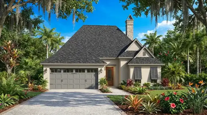 French Country house plans 122-164 - front exterior, 1,513 sq ft, 3 bed, 2 bath house plans | Monster House Plans