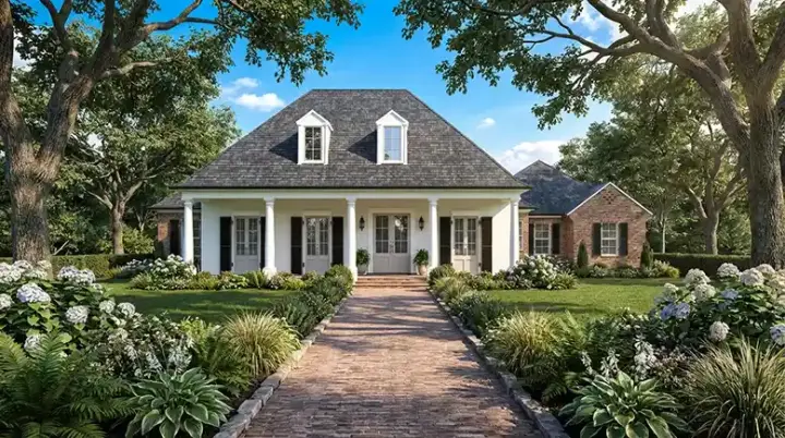 Acadian house plans 122-167 - front exterior, 2,891 sq ft, 4 bed, 3 bath house plans | Monster House Plans
