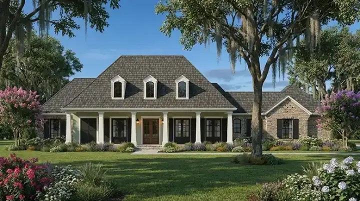 Acadian house plans 122-170 - front exterior, 3,161 sq ft, 3 bed, 3 bath house plans | Monster House Plans