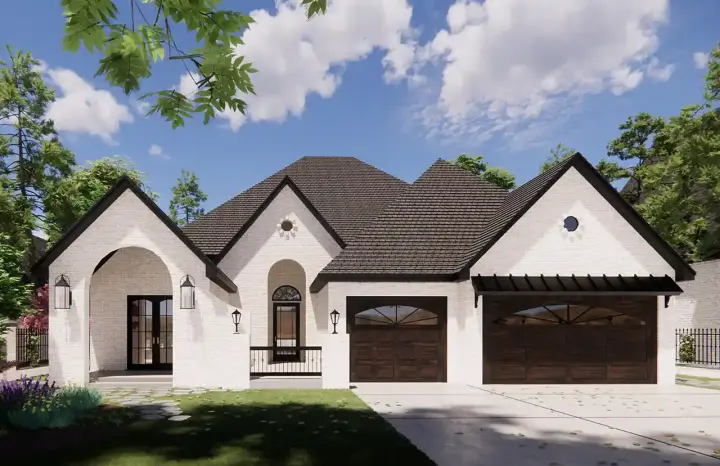 European house plans 129-103 - front exterior, 2,586 sq ft, 4 bed, 3 bath house plans | Monster House Plans