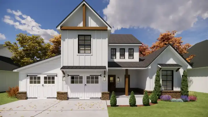 Modern Farmhouse house plans 129-105 - front exterior, 1,837 sq ft, 4 bed, 3 bath house plans | Monster House Plans
