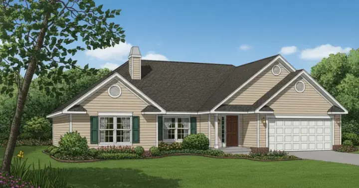 Traditional house plans 13-102 - front exterior, 1,433 sq ft, 3 bed, 2 bath house plans | Monster House Plans