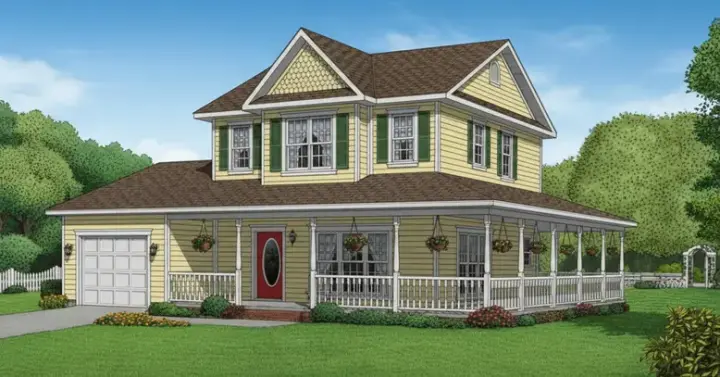 Country house plans 13-103 - front exterior, 1,399 sq ft, 3 bed, 1 bath house plans | Monster House Plans