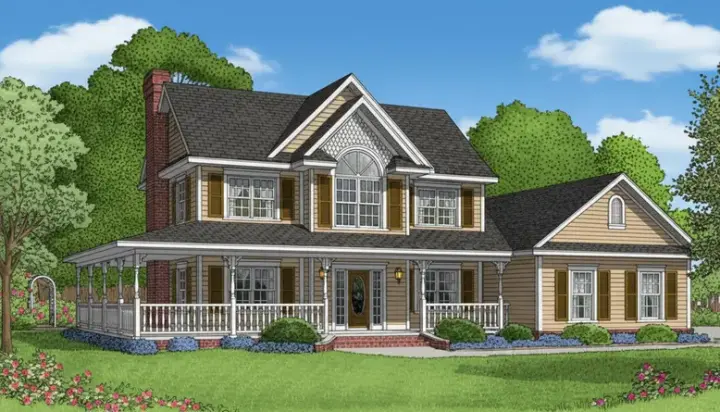 Country house plans 13-111 - front exterior, 1,840 sq ft, 4 bed, 2 bath house plans | Monster House Plans