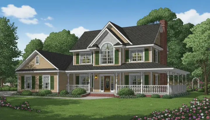 Country house plans 13-112 - front exterior, 1,840 sq ft, 4 bed, 2 bath house plans | Monster House Plans