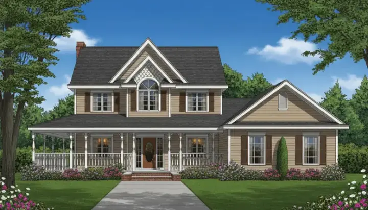 Country house plans 13-120 - front exterior, 2,457 sq ft, 4 bed, 3 bath house plans | Monster House Plans