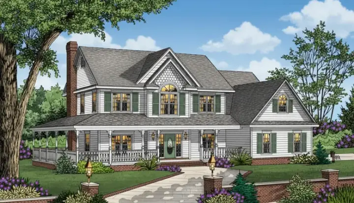 Country house plans 13-127 - front exterior, 2,198 sq ft, 4 bed, 2 bath house plans | Monster House Plans
