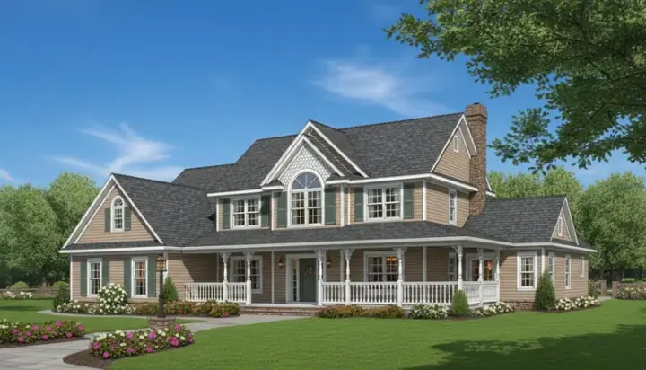 Country house plans 13-153 - front exterior, 2,599 sq ft, 5 bed, 2 bath house plans | Monster House Plans