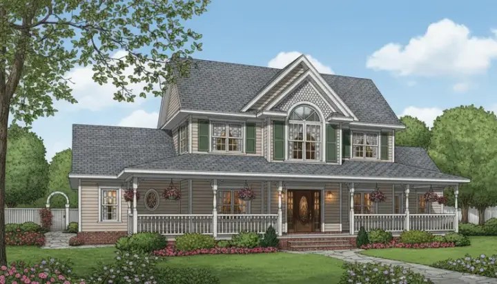 Country house plans 13-155 - front exterior, 2,571 sq ft, 5 bed, 2 bath house plans | Monster House Plans