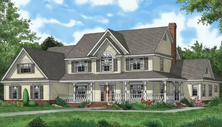 Country house plans 13-160 - front exterior, 3,464 sq ft, 5 bed, 2 bath house plans | Monster House Plans