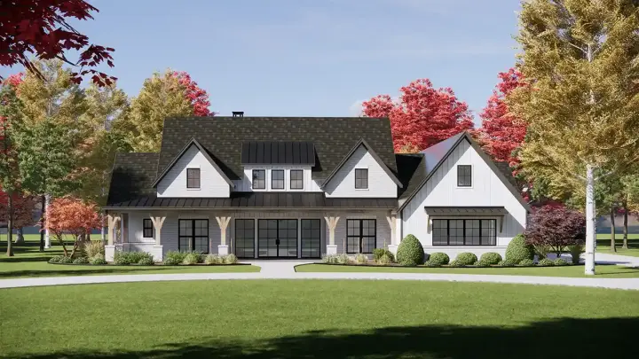Modern Farmhouse house plans 131-102 - front exterior, 3,563 sq ft, 4 bed, 4 bath house plans | Monster House Plans