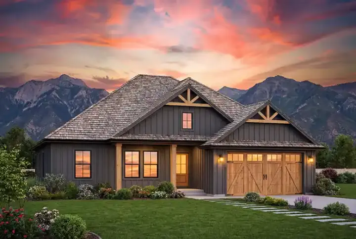 New American house plans 131-146 - front exterior, 1,517 sq ft, 3 bed, 2 bath house plans | Monster House Plans