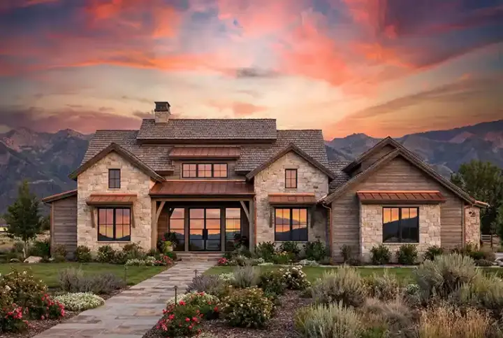 Mountain Rustic house plans 131-148 - front exterior, 2,854 sq ft, 4 bed, 3 bath house plans | Monster House Plans