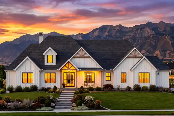 Modern Farmhouse house plans 131-169 - front exterior, 2,639 sq ft, 4 bed, 3 bath house plans | Monster House Plans