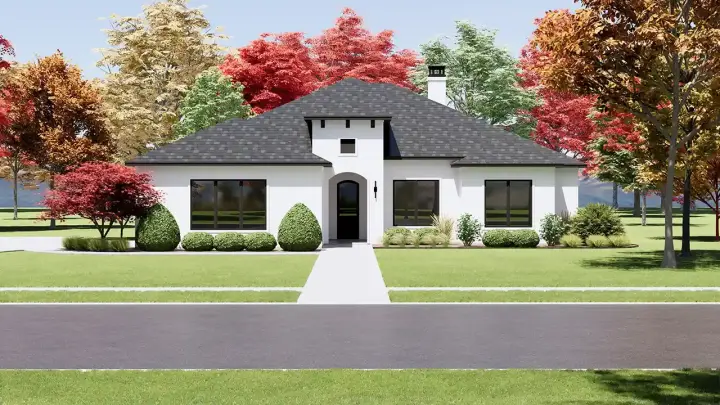 Mediterranean house plans 131-185 - front exterior, 2,196 sq ft, 4 bed, 2 bath house plans | Monster House Plans