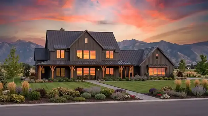 Modern Farmhouse house plans 131-190 - front exterior, 4,180 sq ft, 4 bed, 4 bath house plans | Monster House Plans