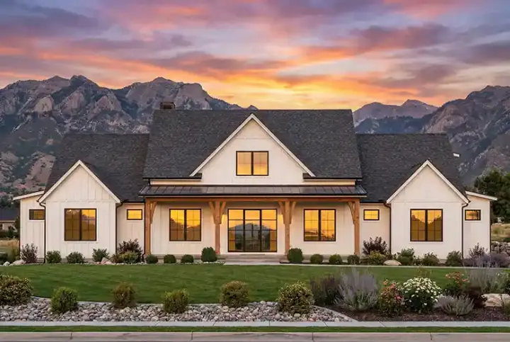 Modern Farmhouse house plans 131-203 - front exterior, 3,641 sq ft, 4 bed, 4 bath house plans | Monster House Plans