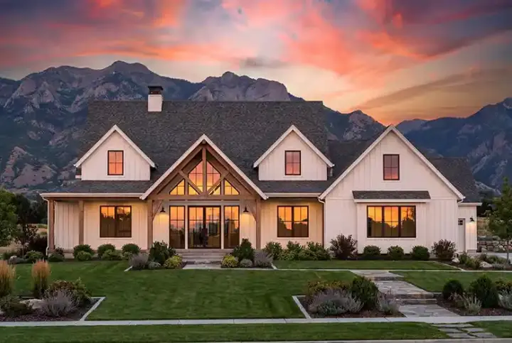 Modern Farmhouse house plans 131-215 - front exterior, 3,000 sq ft, 4 bed, 3 bath house plans | Monster House Plans