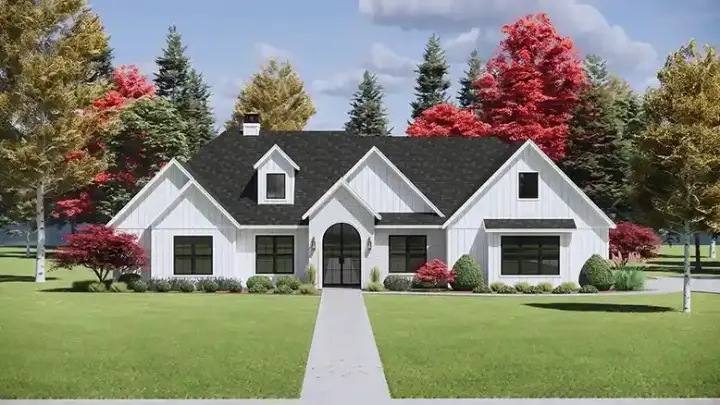 Modern Farmhouse house plans 131-221 - front exterior, 2,854 sq ft, 4 bed, 3 bath house plans | Monster House Plans