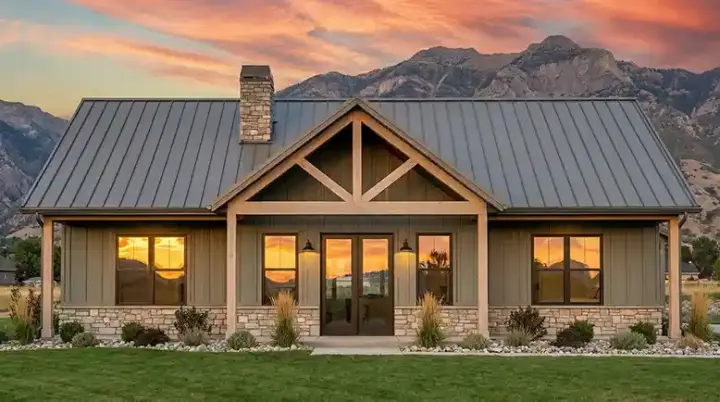 Barndominium house plans 131-222 - front exterior, 1,638 sq ft, 3 bed, 2 bath house plans | Monster House Plans