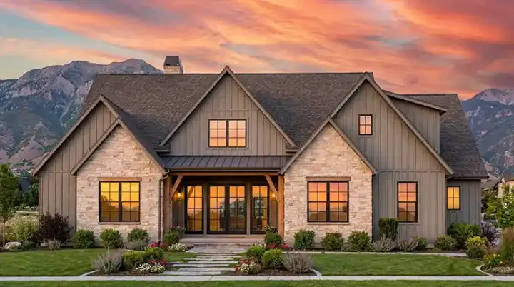 Modern Farmhouse house plans 131-233 - front exterior, 2,432 sq ft, 4 bed, 3 bath house plans | Monster House Plans