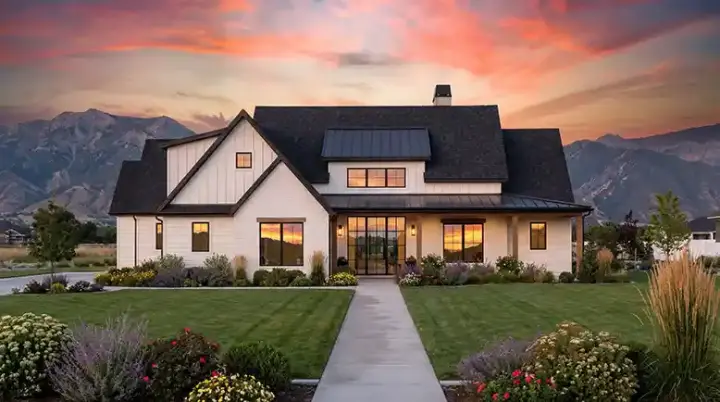 Modern Farmhouse house plans 131-242 - front exterior, 2,602 sq ft, 4 bed, 3 bath house plans | Monster House Plans