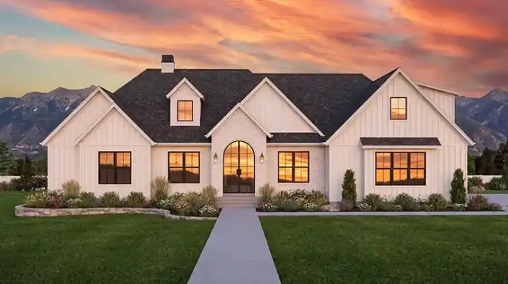 Modern Farmhouse house plans 131-246 - front exterior, 2,930 sq ft, 4 bed, 3 bath house plans | Monster House Plans