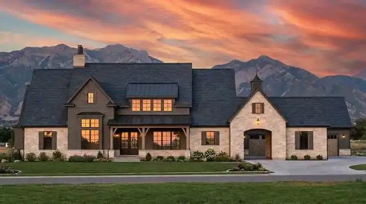 Modern Farmhouse house plans 131-281 - front exterior, 5,244 sq ft, 5 bed, 5 bath house plans | Monster House Plans