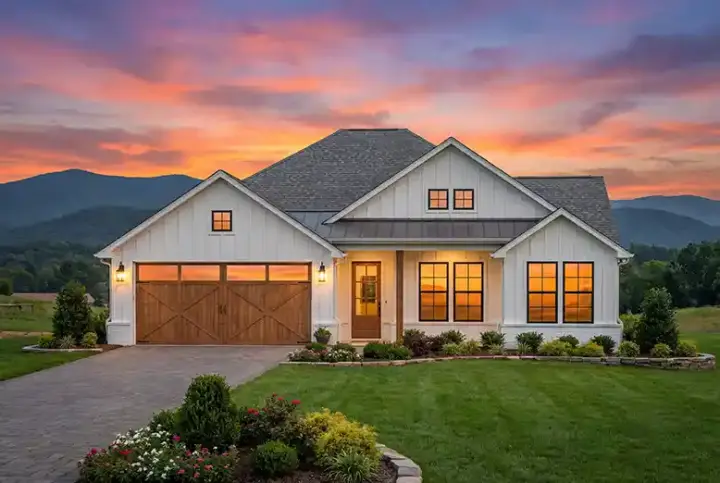 Modern Farmhouse house plans 131-283 - front exterior, 1,713 sq ft, 3 bed, 2 bath house plans | Monster House Plans