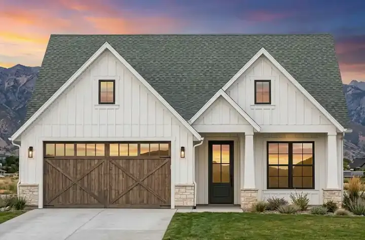 Modern Farmhouse house plans 131-300 - front exterior, 1,601 sq ft, 3 bed, 2 bath house plans | Monster House Plans